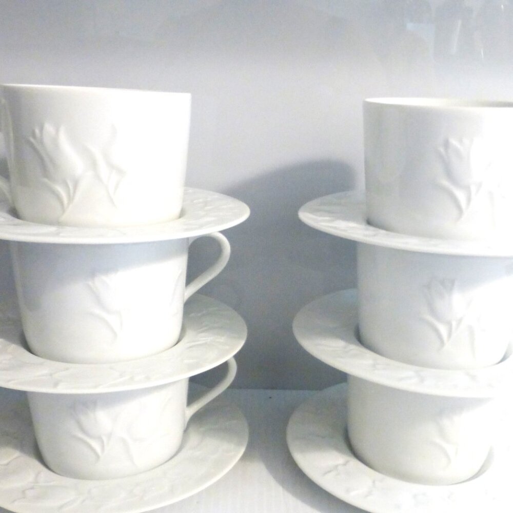 6x 1979 Block Spal TEACUP & SAUCER Set of 6 PRIMAVERA Tulip Flower Herbal Tea Ba